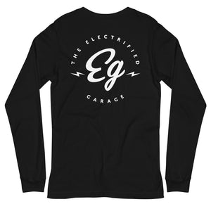 The Electrified Garage Long Sleeve White Logo Tee - EV Origins