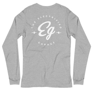 The Electrified Garage Long Sleeve White Logo Tee - EV Origins