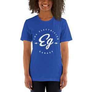 The Electrified Garage White Emblem Short-Sleeve Unisex T-Shirt - EV Origins