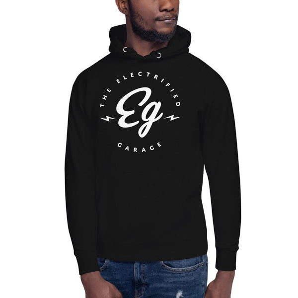 The Electrified Garage White Emblem Unisex Hoodie - EV Origins