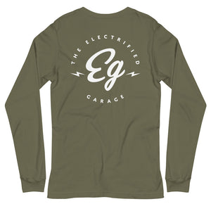 The Electrified Garage Long Sleeve White Logo Tee - EV Origins