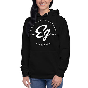 The Electrified Garage White Emblem Unisex Hoodie - EV Origins